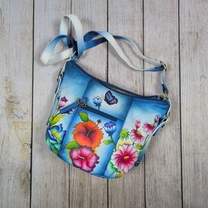 Sukriti Handbag Floral Painted Leather‎ Boho colorful Bag Butterfly Accent NWT